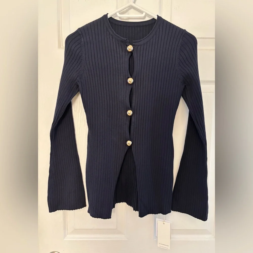Commense Navy Ribbed Button-Front Long Sleeve Top - Picture 5 of 5
